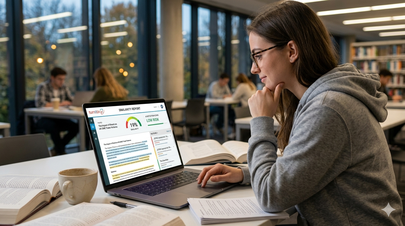 A girl checking plagiarism of content,