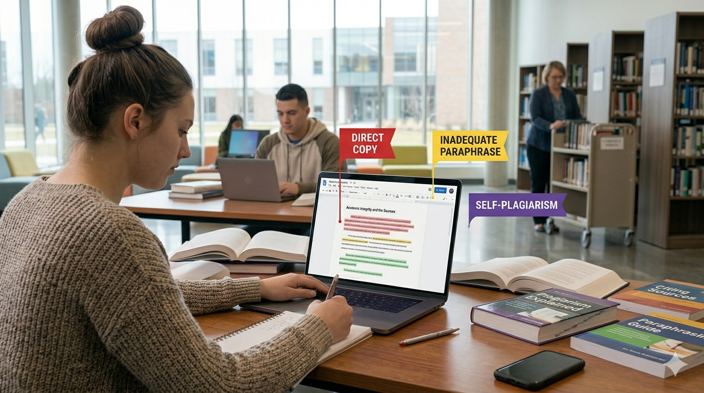 A Girl Checking plagiarism in the dissertation written by her