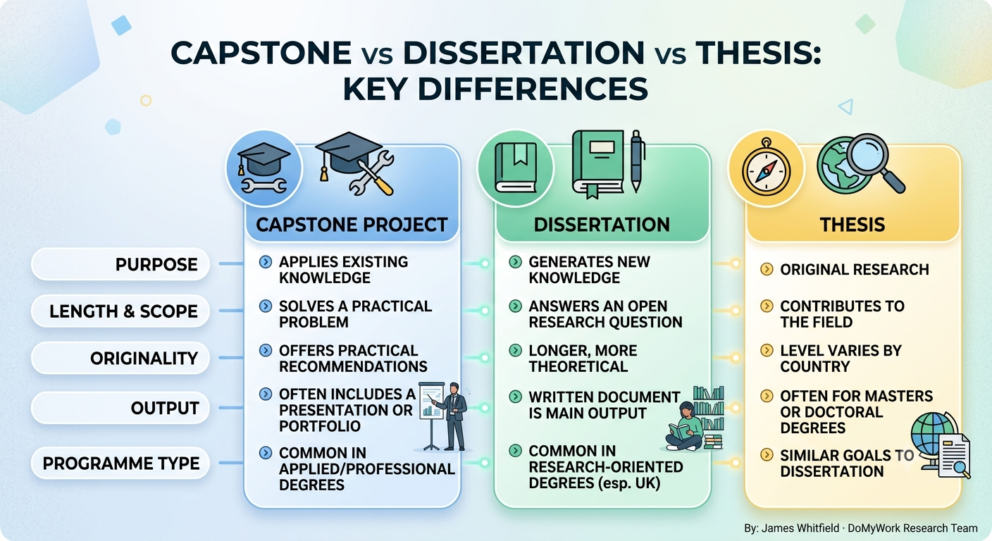 Image explaining about Capstone Project vs Dissertation vs Thesis: Key Differences
