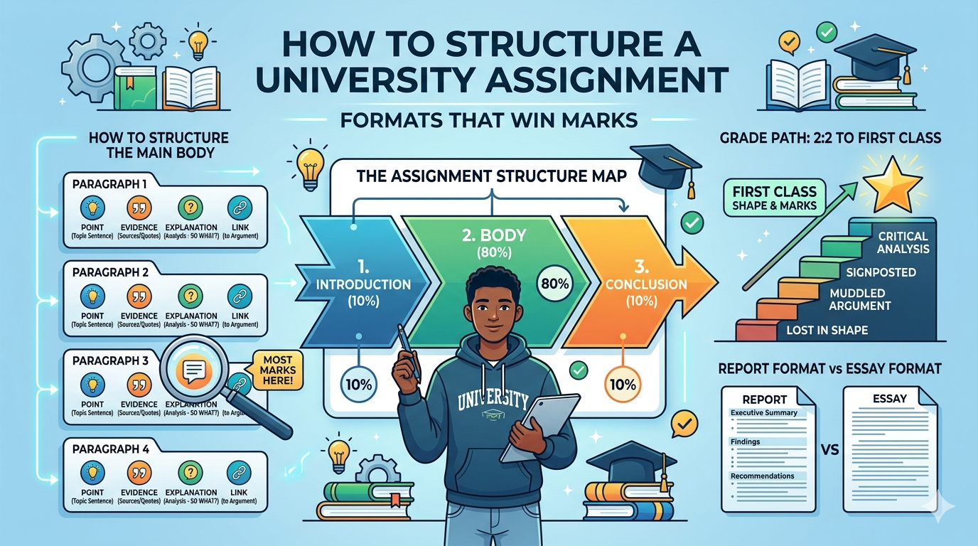 Image explaining how to structure a university assignment