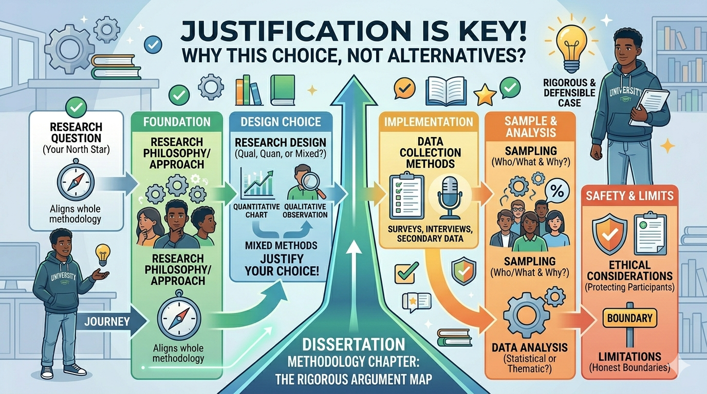 This image explaining how to write a Dissertation Methodology Chapter