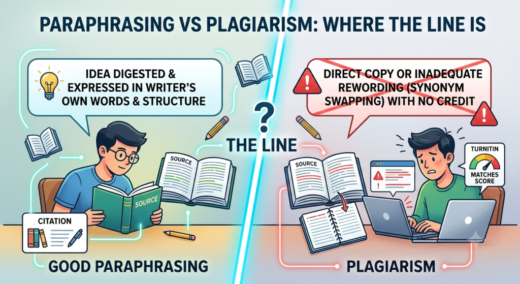 image explaining about Paraphrasing vs Plagiarism